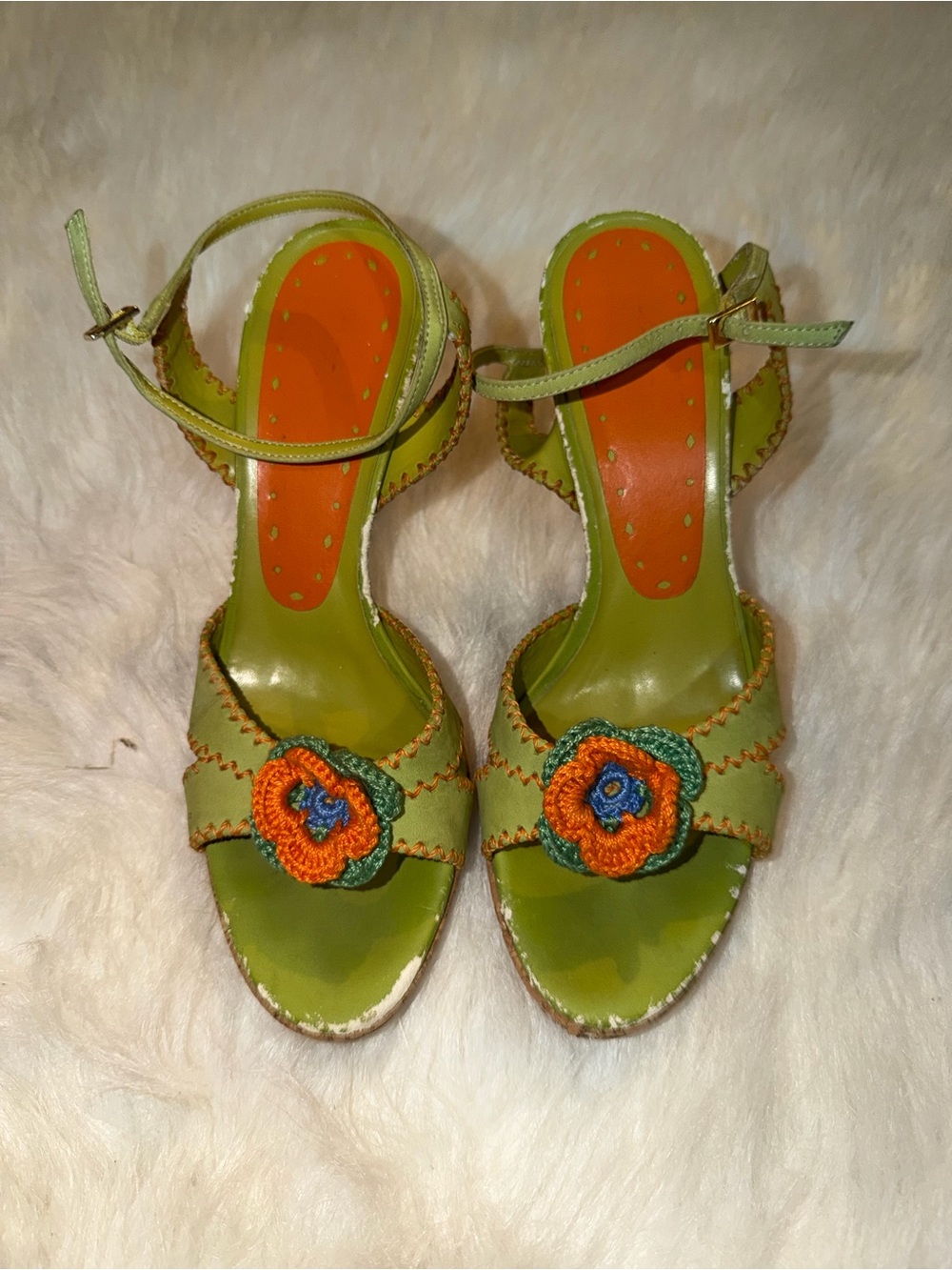 BCBG GIRLS GALIAN LIGHT GREEN LEATHER CROCHET BOW CORK PLATFORM SANDALS PUMPS 8